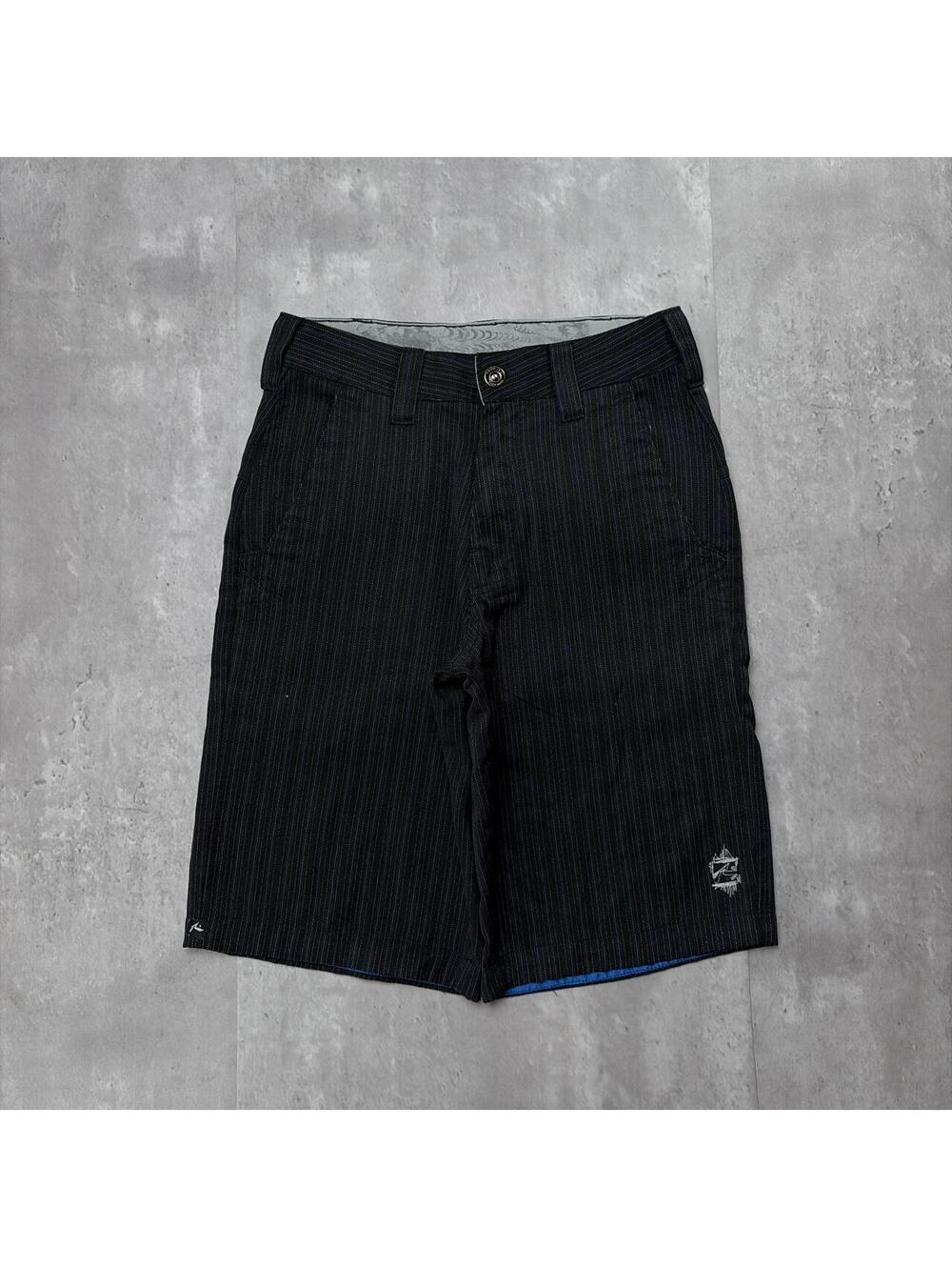 Y2K Black Rusty Surf Grunge Gothic Pinstripe Baggy Shorts